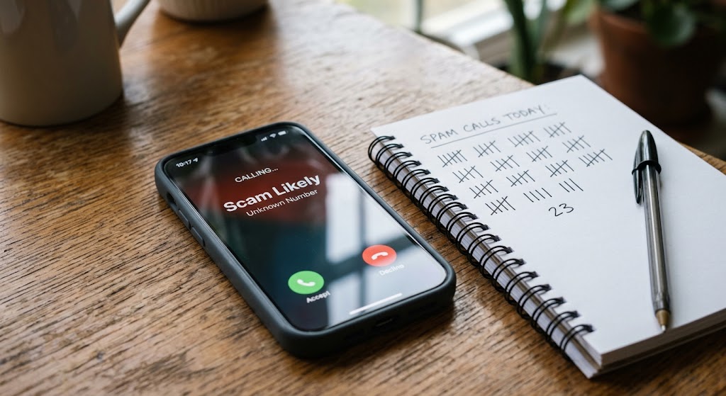 Smartphone flagging a call as spam likely, showing why cold calling gets fewer answers