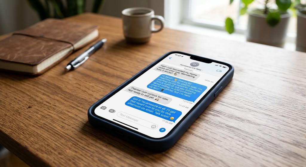 Text message follow-up used instead of a cold call after a website inquiry