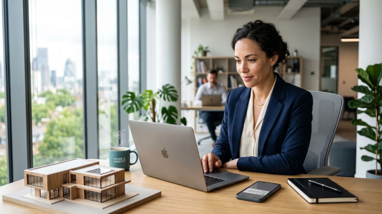 Focused real estate agent intensely analyzing color-coded lead pipeline dashboard on laptop screen in modern office workspace
