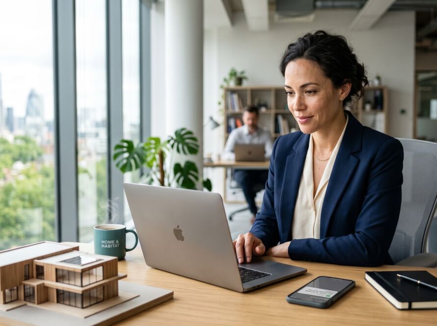 Focused real estate agent intensely analyzing color-coded lead pipeline dashboard on laptop screen in modern office workspace